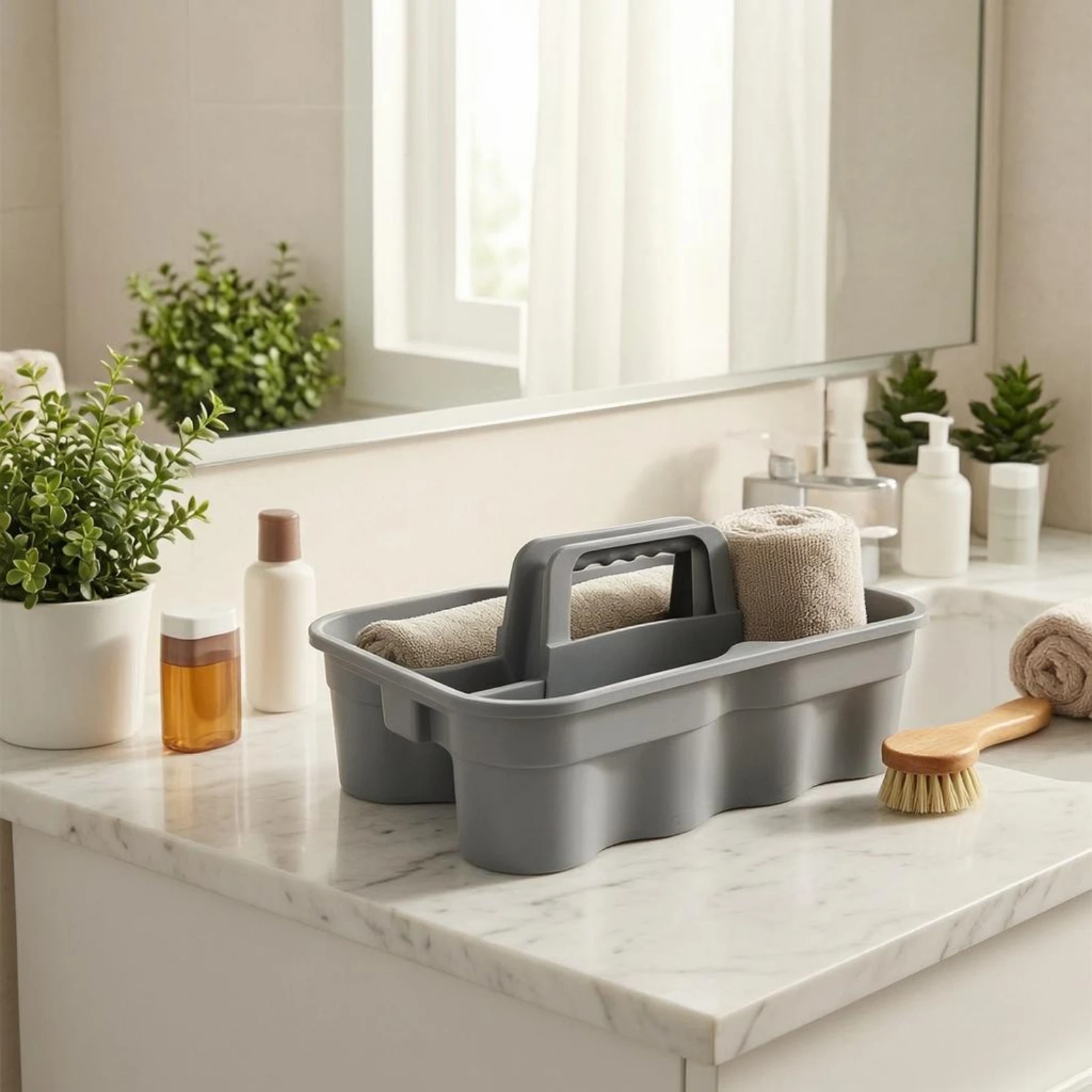 

4 Compartment Carrier Polished Divided Cleaning Carrier Divided Storage Basket Large Capacity Handheld Organizer Basket Portable