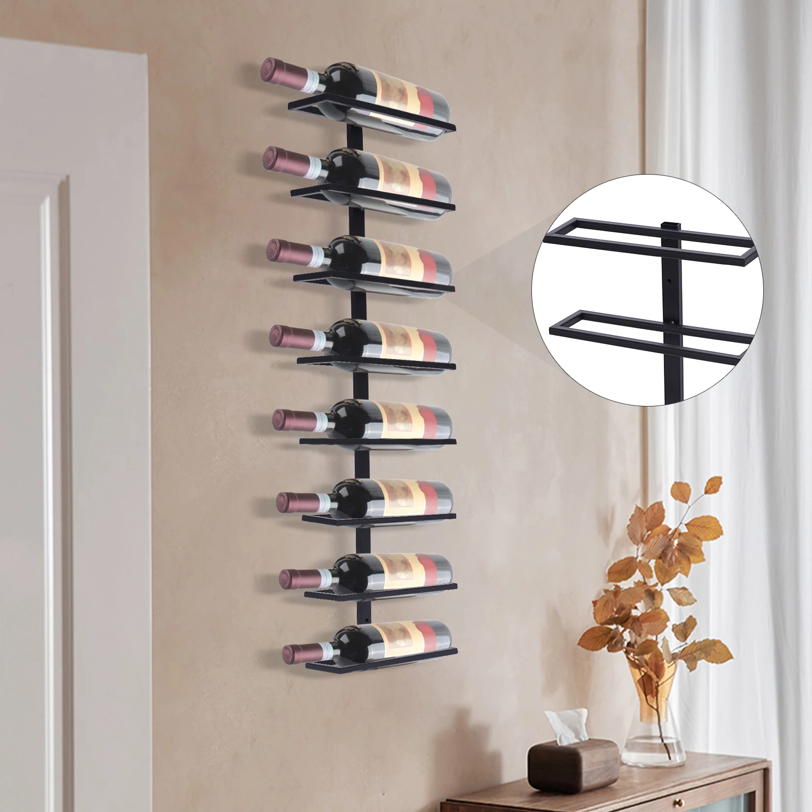 

LOYALHEARTDY8 Bottles Vertical Wall Mounted Wine Rack Liquor Wine Bottle Cellar Holder Display Storage Organizer Home Decoration