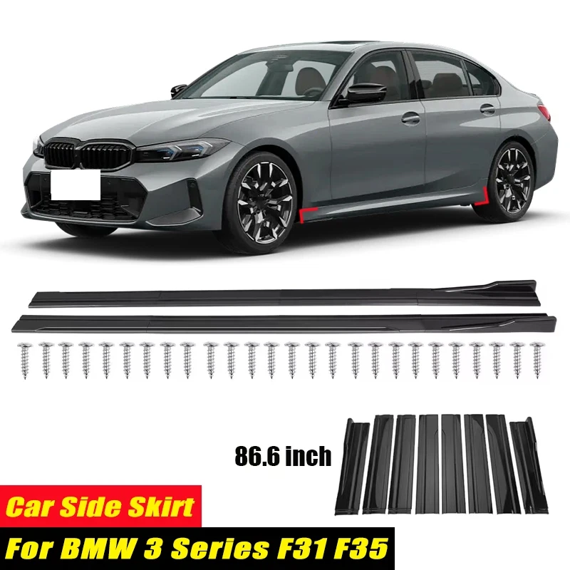 For BMW 3 Series F31 F35 Racing Style Side Skirts 86.6Inch 2.2M Rocker Panels Side Lip, ABS 8Pcs Glossy Black Car Body Kit