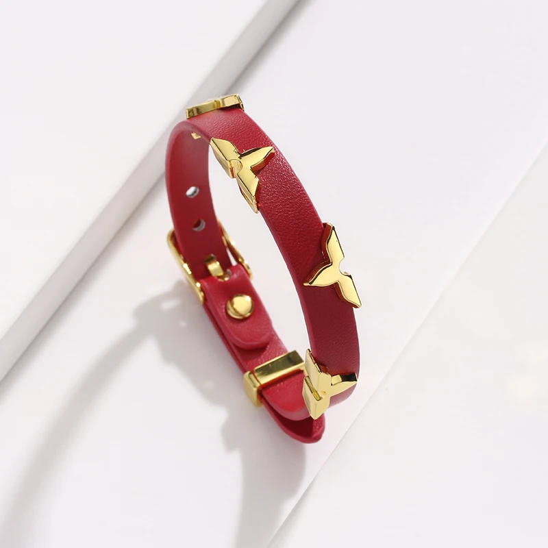 Fashion Leather Bracelet for Women Men with Gold Tone Butterfly Studs, Adjustable Wristband, 6 Colors Available, Trendy Gift image 5