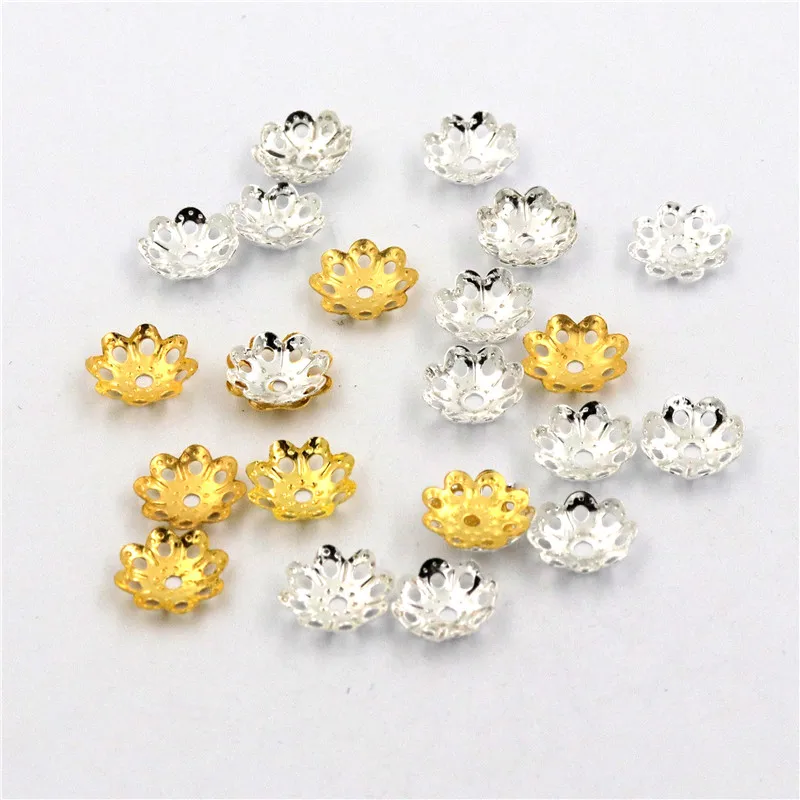 150pcs Gold Color Silver-plate 10mm Hollow Flower Loose Spacer Bead Caps For Jewelry Making DIY Finding Accessories Wholesale