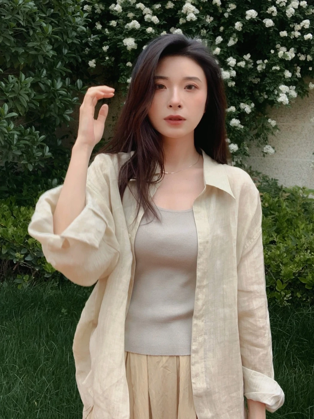 

CGStudio Women's Cotton Linen Sun Protection Shirt Long Sleeve Casual Commute Outerwear Loose Fit Collar Button up