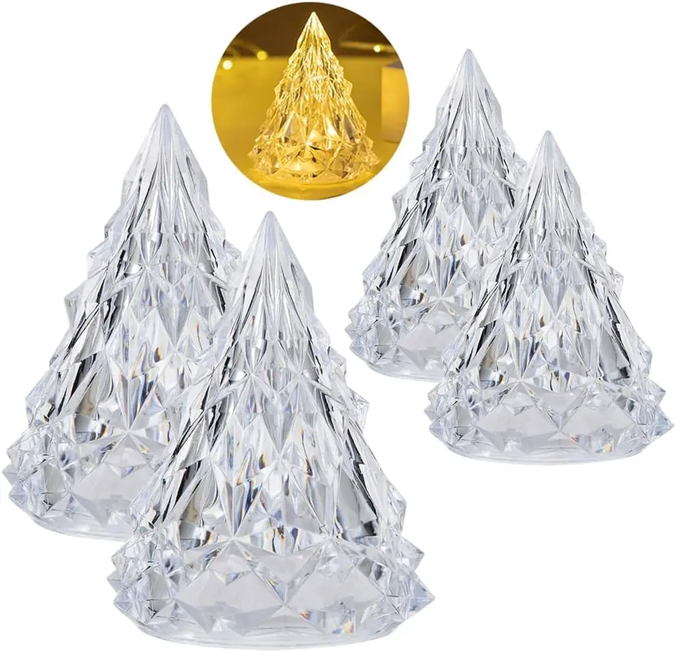 4PCS Christmas Night Light - Novelty Iceberg Shaped Bedside Lamp Figurine Decorative Bar Ambient Lighting for Home Xmas Decor