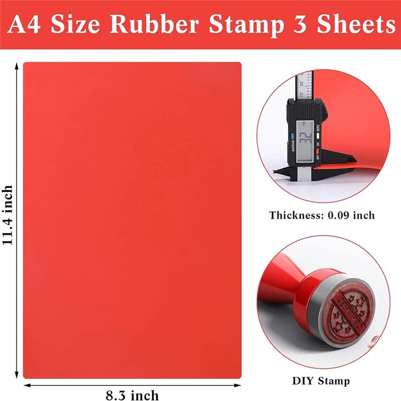 【Today-Only!】3 Pcs Rubber Stamp Sheets For Laser Engraving Machine, A4 Rubber Stamp Sheets For Laser Cutter ,2.3 Mm