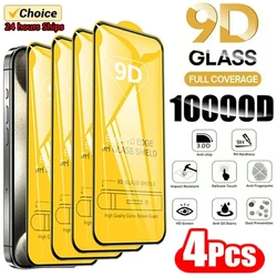 4Pcs 9D Protective Glass For iPhone 16 15 14 13 12 11 Pro Max Screen Protectors For iPhone 15 14 Plus 12 13 Mini  Tempered Glass