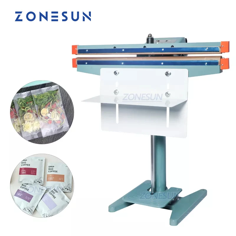 ZONESUN Pneumatic Foot Pedal Heat Sealing Machine Dry/Wet Aluminum Foil Plastic Bag Heating Sealer Food Beverage Machinery