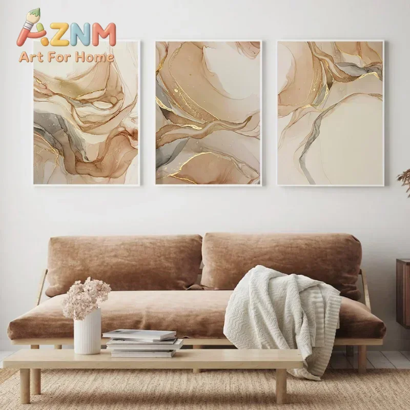 Beige Marble Poster Decorative Paintings Nordic Modern Fashion Abstract Gold Luxury Canvas Painting Wall Art For Room Decor
