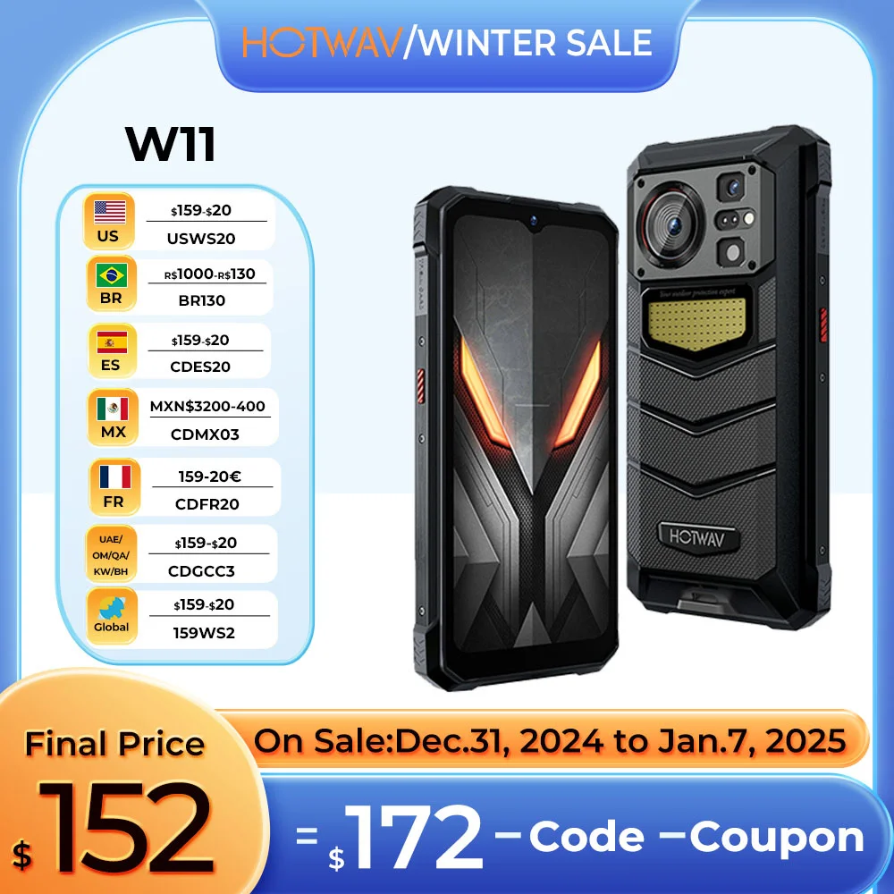 HOTWAV W11 Rugged Phone 6.6\'\' FHD+ 24MP Night Vision Camera Smartphone 20800mAh 280LM Flashlight 33W Fast Charging Cellphones