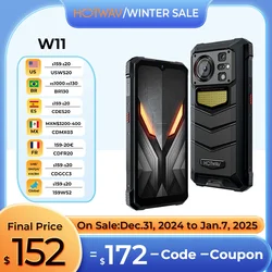 HOTWAV W11 견고한 휴대폰, 6.6 인치 FHD + 24MP 야간 투시경 카메라 스마트폰, 20800mAh 280LM 손전등, 33W 고속 충전 휴대폰