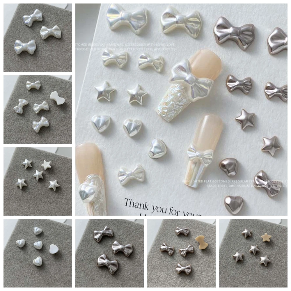 Resin Nail Charms Bow Nail Decorations Manicure Ornaments Love Heart Bowknot Nail Accessories Nail Art Supplies Stars Shape