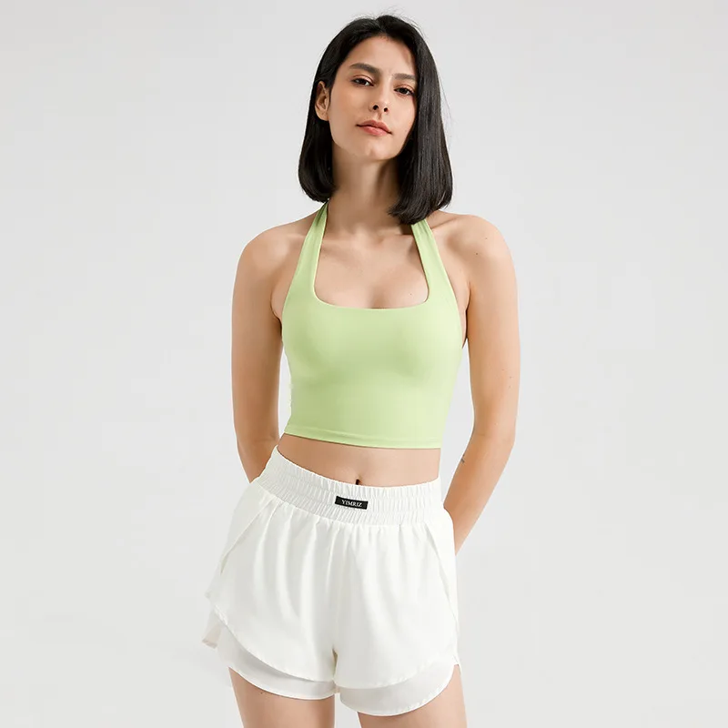 Women‘s Sexy Push Up Sports Bra Yoga Crop Top Outdoor Wear Workout Deep U Neck Open-back design Sports Bra Breathable