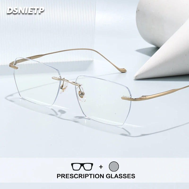 

Dsnietp Frameless Reading Glasses Men Women Anti Blue Light Prescription Rimless Glasses Photochromic Progressive Eyewear