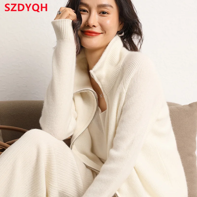 2023 Hot Sale 100% Cashmere Cardigan Women Coat Autumn Winter Warm Jacket Long Sleeve Soft Sweater Female Knitwear Outwear