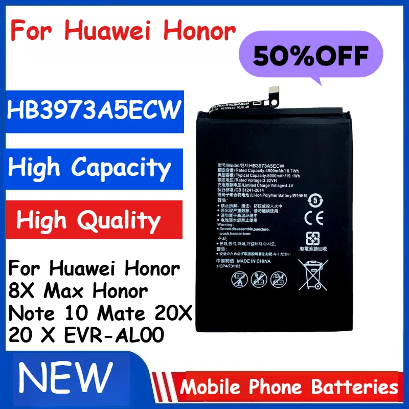 

HB3973A5ECW Phone Battery 3.82V 4900mAh For Huawei Honor 8X Max Honor Note 10 Mate 20X 20 X EVR-AL00 Brand-New High Quality