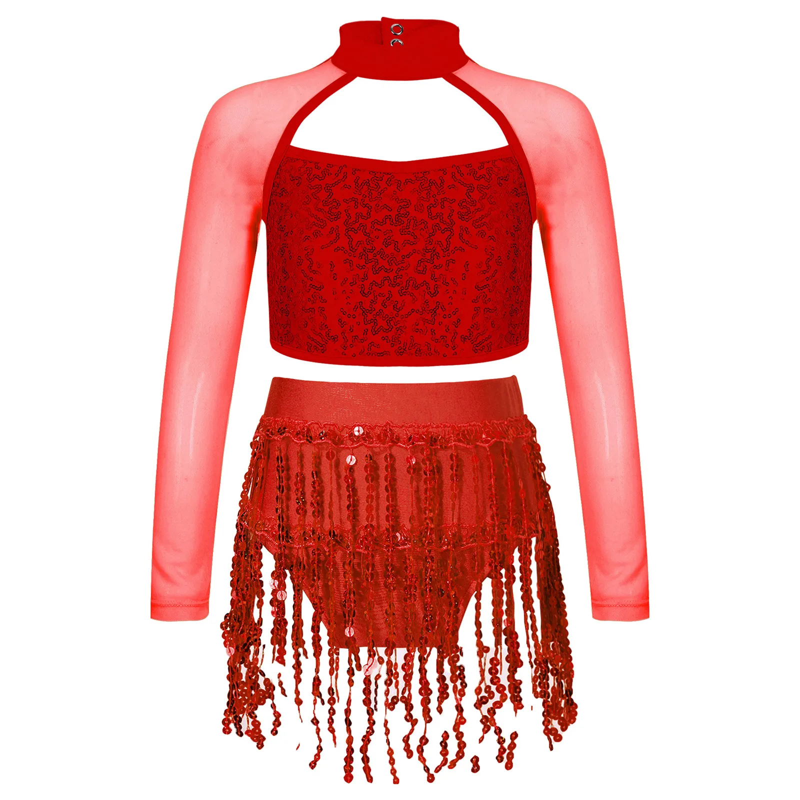 شرابة ثياب الفتيات تشاتشا الترتر التانغو رومبا الزي لامعة اللاتينية أزياء رقص Dancewear مجموعات مرحلة الأداء الملابس