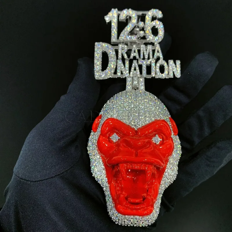 Iced Out 12-6 Drama Nation Moissanite Skull Pendant, Red Face Bling, Hip Hop Men's Women's Jewelry Gift Pendant