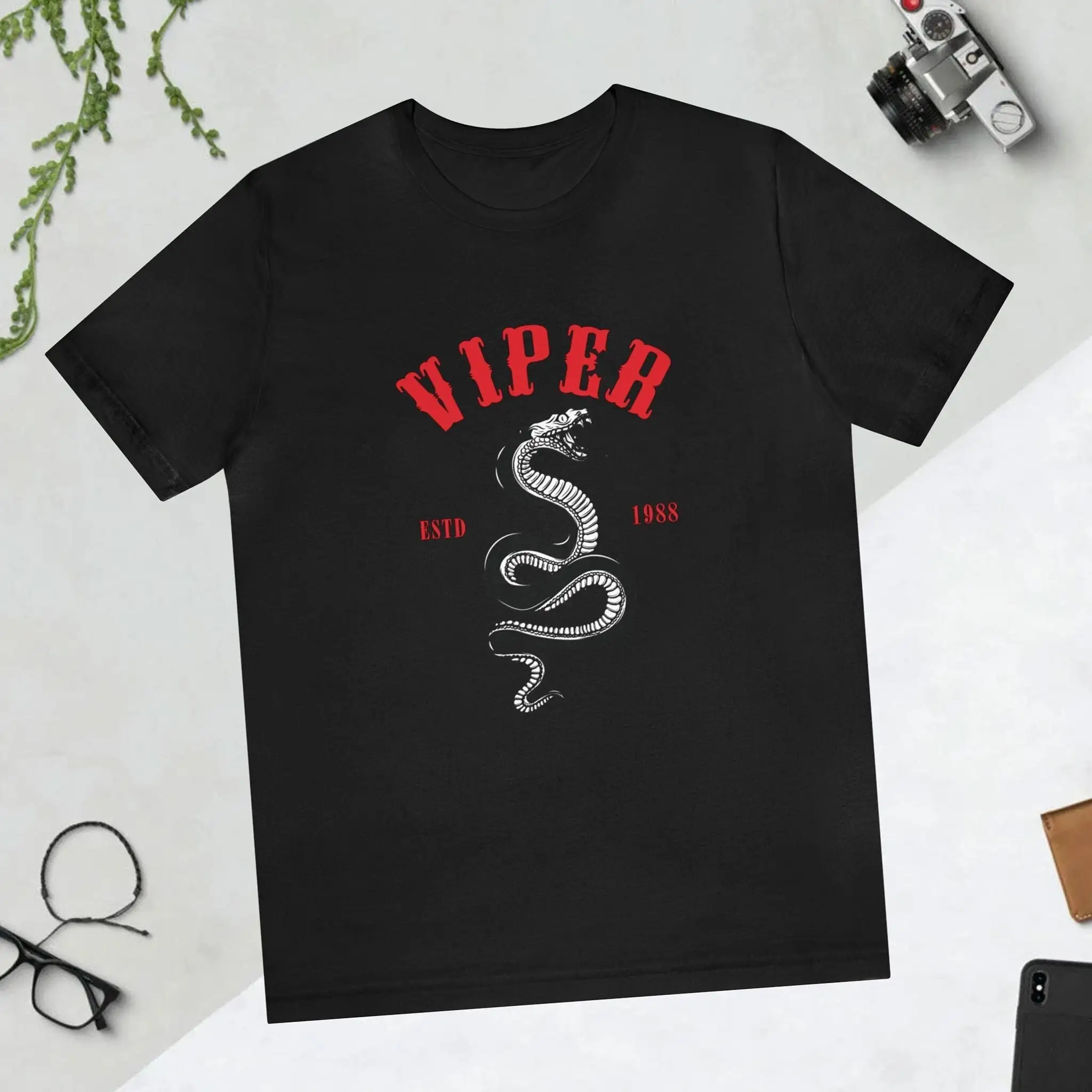 VIPER Estd 1988 Vintage Snake T Shirt Biker Rock and Roll Retro Top Trendy Shirtns Classic Design Lover