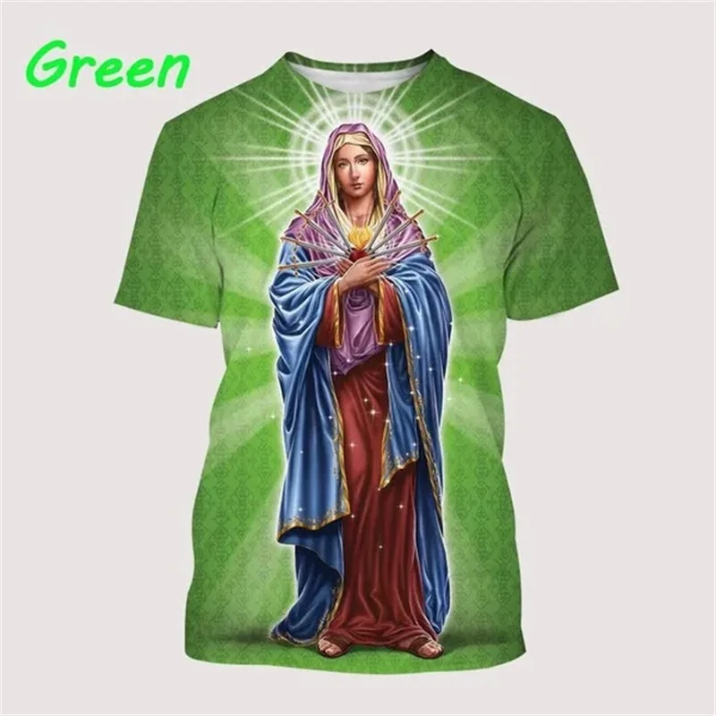 Mother Of Jesus Virgin Mary Tshirt For Men 3d Printed Short-sleeved Christian Belief Tee Tops Round Neck Oversized Mens Tshirt