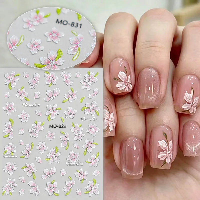 2 Blatt 5D geprägte Blumen-Nagelaufkleber, florale Gänseblümchen- und Wildblumen-Slider, Frühling/Sommer DIY Maniküre-Abziehbilder