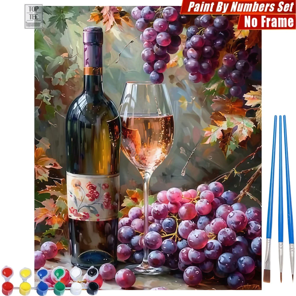 Kit de pintura digital DIY con motivos de uvas y botella de vino - Arte abstracto de otoño para pared con botella de vino, regalo del Día de Muertos para abuela