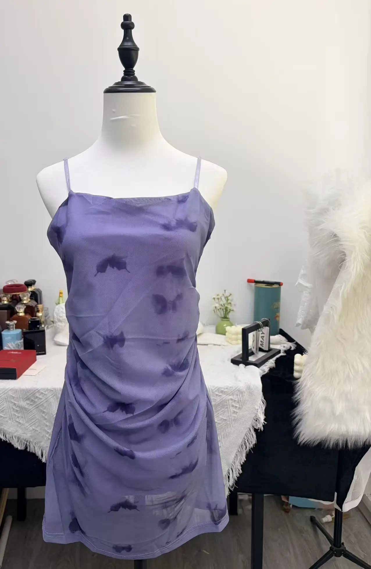 2024 New Purple Sexy One Piece Dress Women Butterfiy Print Elegant Strap Midi Dresses Female Korean Style Slim Beach Party Dress