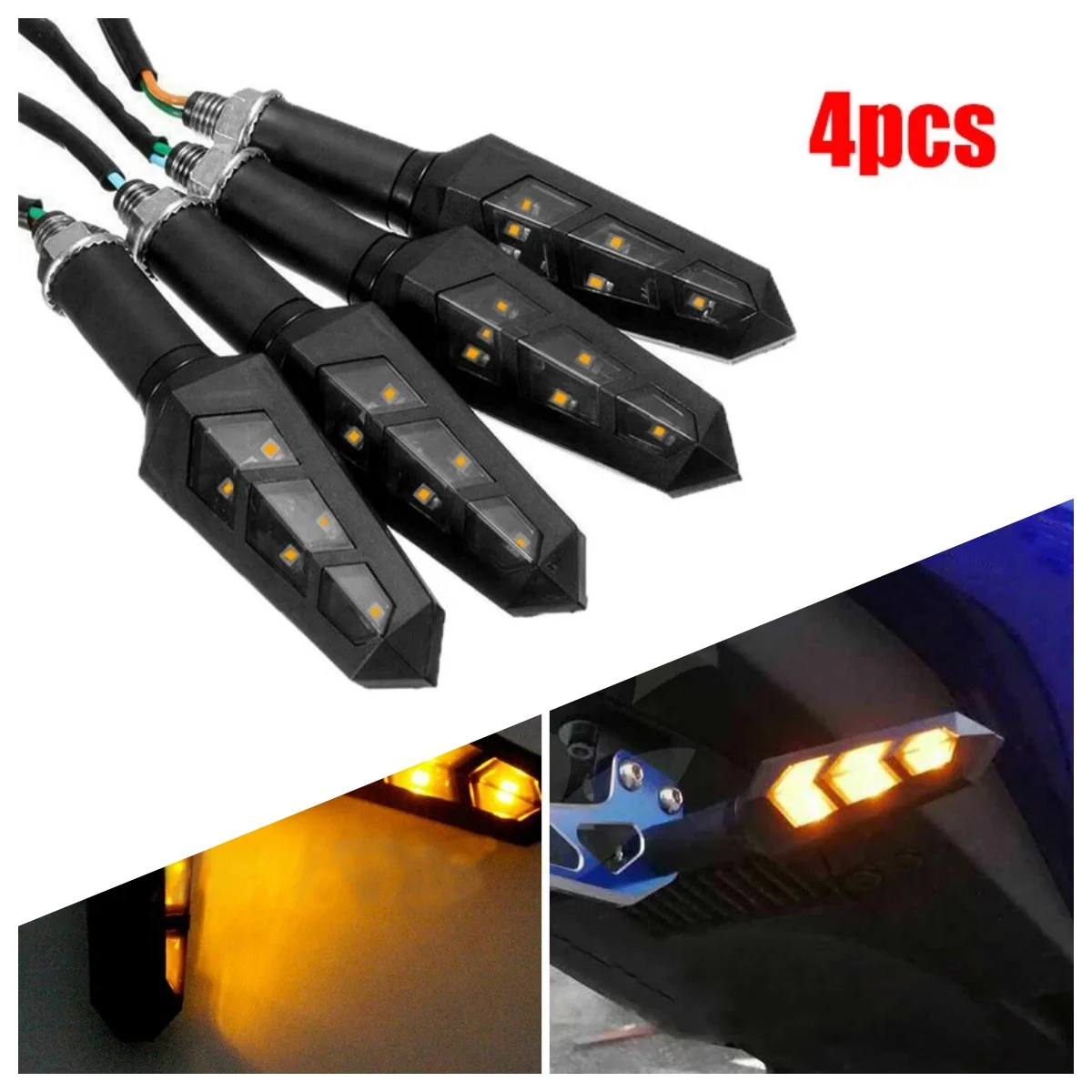 

4Pcs Universal LED Motorcycle Motorbike Turn Signal Indicators Light Lamp Amber 12V Lighting Accessories