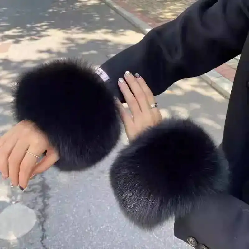 Genuine Fox Fur Cuffs Women Men Winter Warm Real Fox Fur Trim Sleeve Ends Luxury Fashion Accessory Sleeves