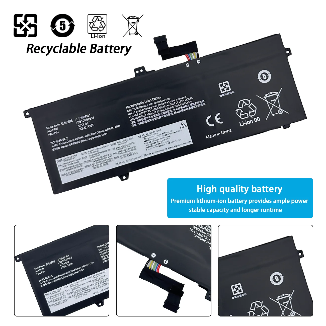 L18M6PD1 Battery For Lenovo ThinkPad X390 X395 X13 1st Gen TP00106A TP00106B TP00106C 02DL020 SB10K97656 L18L6PD1 L18D6PD1