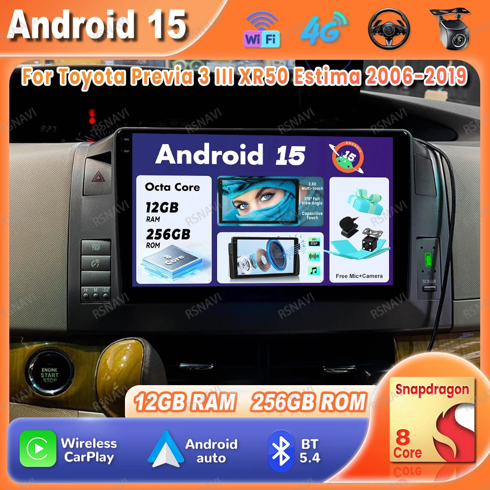 

Car Radio Android 15 For Toyota Previa 3 III XR50 Estima 2006-2019 DVD Wireless Carplay Auto Qualcomm Autoradio GPS Stereo QLED