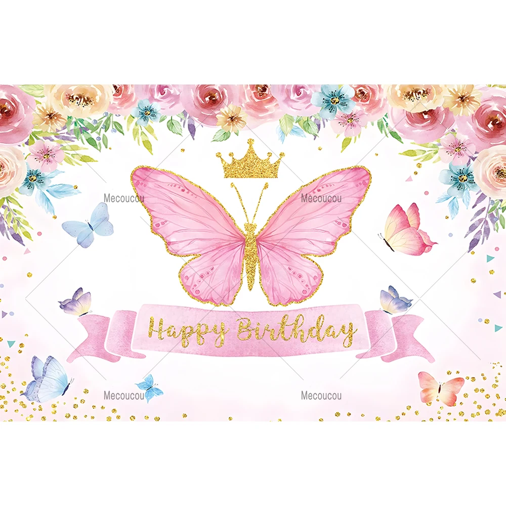 Dreamy Butterfly Child Birthday Party Banner Backdrop Custom Baby Room Birthday Photography Poster Decor Wall Props Background