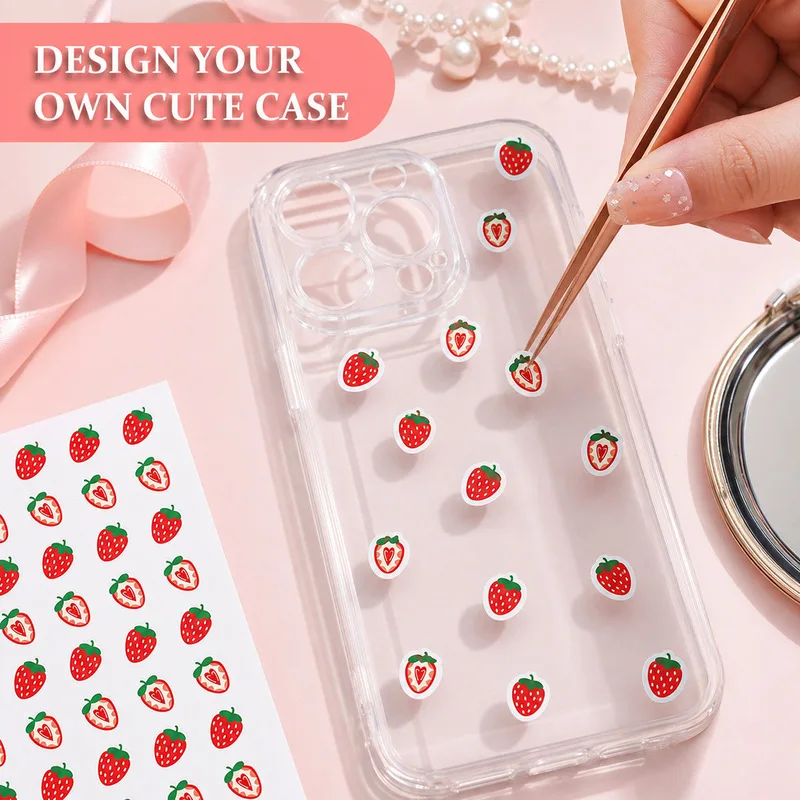 600pcs/5sheets Mini Strawberry Stickers，Whole Strawberry Sliced Pattern，Envelope Planner Scrapbook Decoration，Reward Stickers