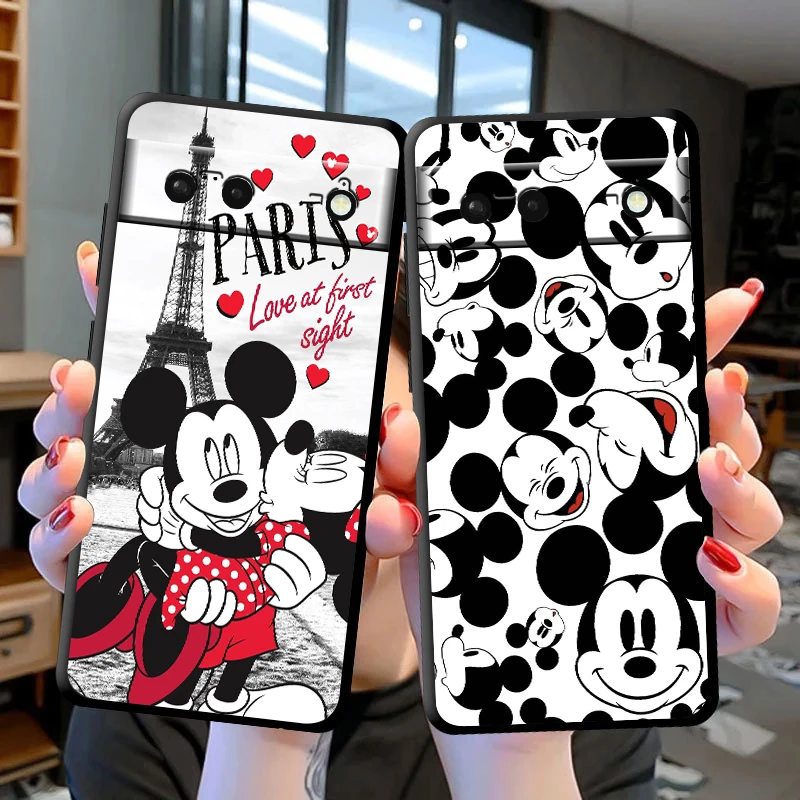 Funda de teléfono de Mickey y Minnie, carcasa suave negra para Google Pixel 8, 7 Pro, 6 Pro, 6A, 5A, 5, 4, 4A XL, 5G, Nueva York