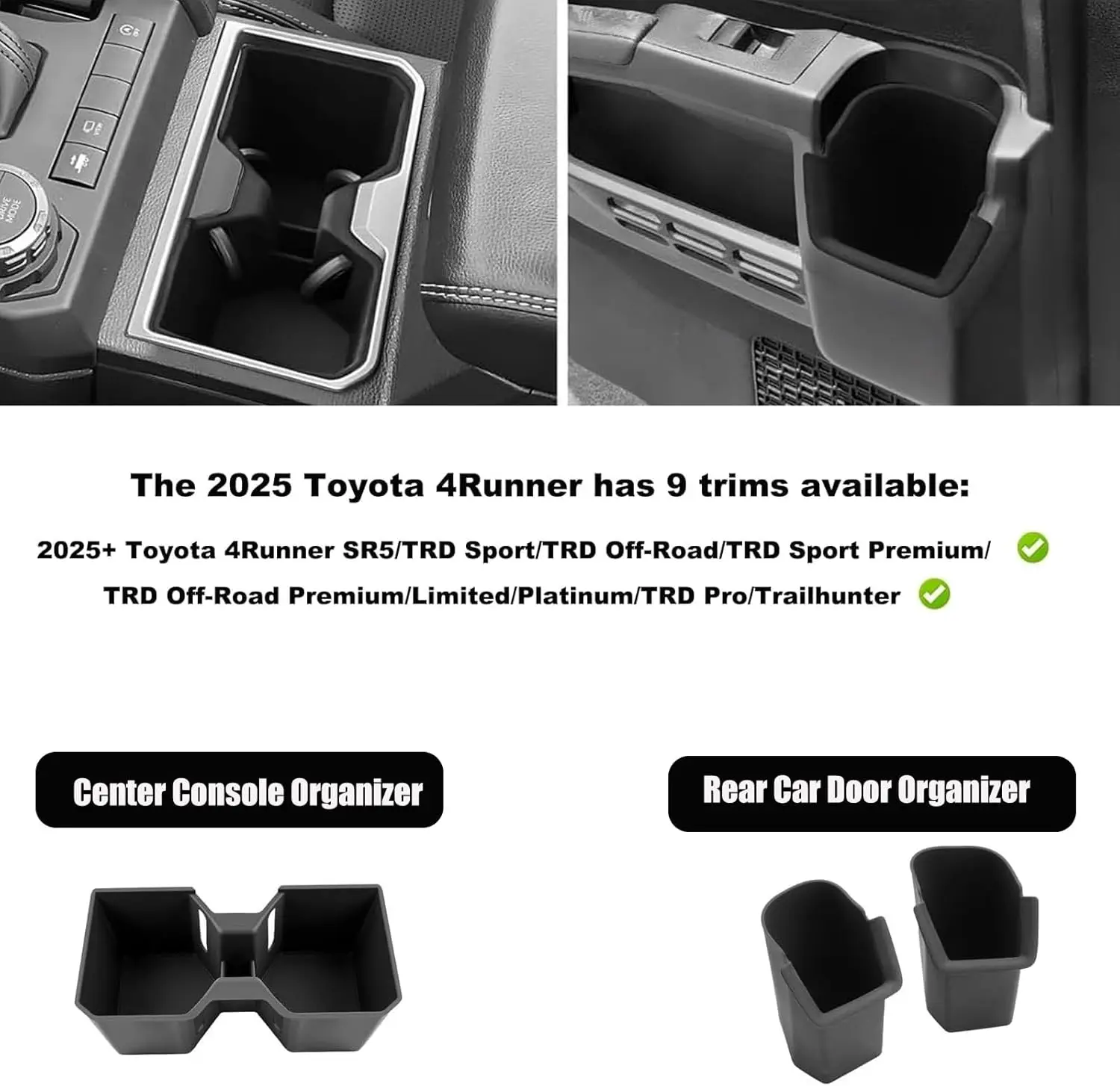 

For Toyata 4Runner 2025 Center Console Cup Holder Inserts Runner Rear Car Door Organizer Silicone Rubber High-Quality 3PCS