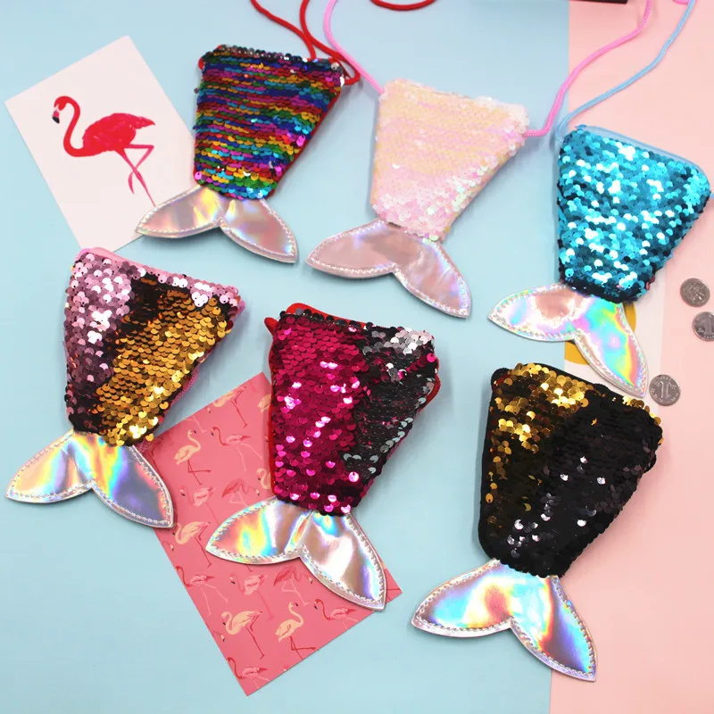 Women Mermaid Tail Sequins Coin Purse Girls Crossbody Bags Sling Money Change Card Holder Wallet Purse Bag Pouch for Kids Gifts