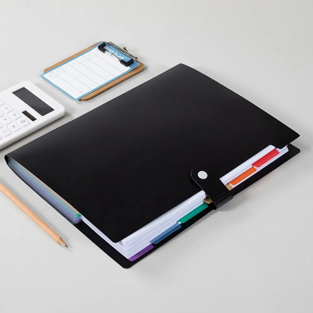 7 Pockets A4 File Folder Bag Color Insert Multi-layer Accordion File Organizer Large Capacity Black A4 File Organ Bag Girls