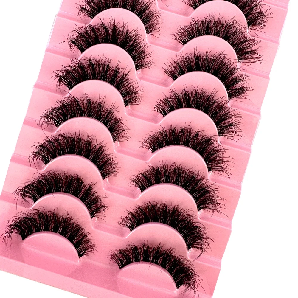 AMSDCN Mink Lashes Fluffy Wispy Lashes Natural Look 3D False Eyelashes D Curl Russian Strip Lashes 10 Pairs Short Fake Eyelash