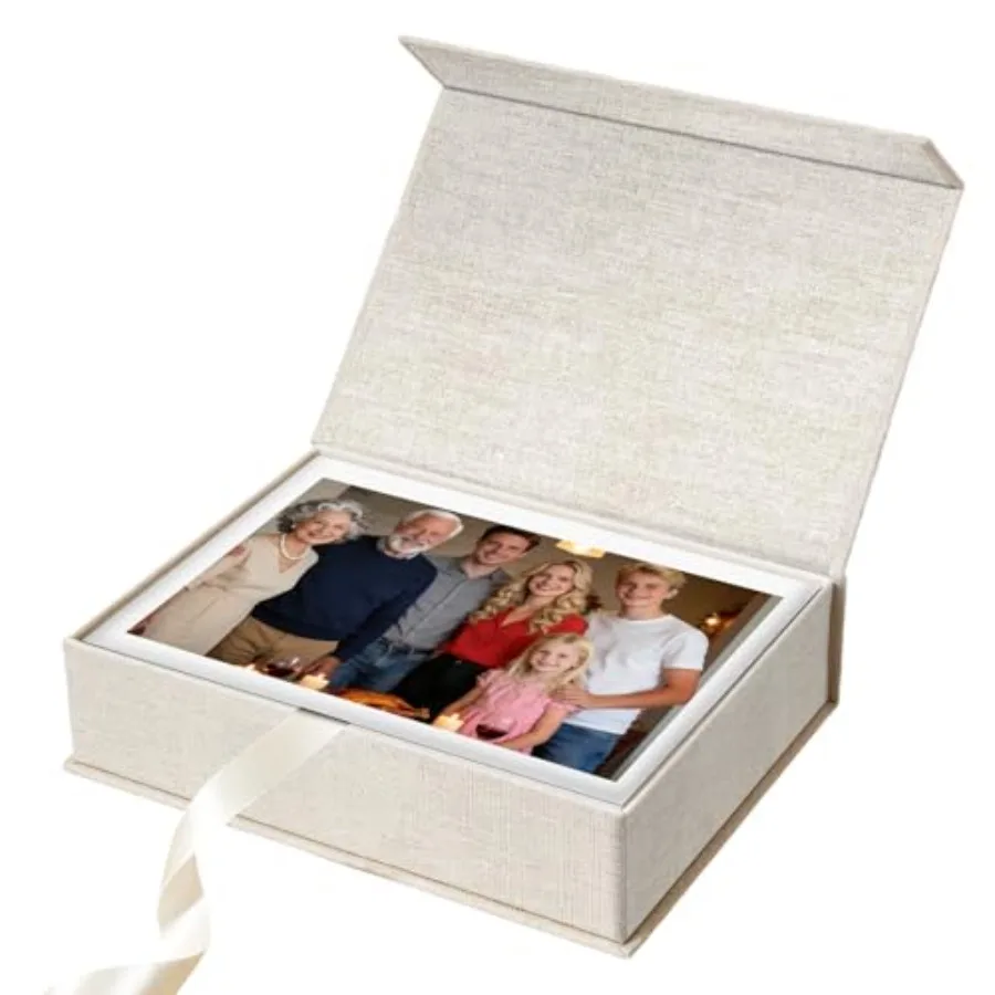 Boîte de rangement pour photos en lin 17,5 x 12 x 4 cm, fermeture magnétique pour photos 10 x 15 cm 4 x 6 pouces, petits trésors tels que