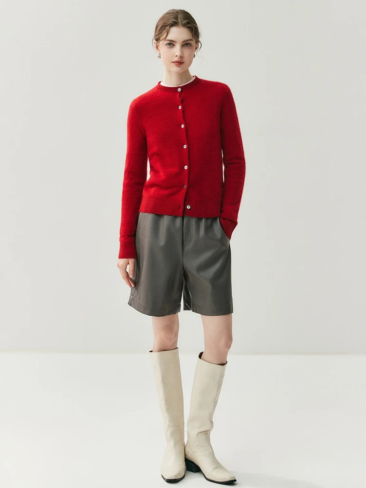 

TLOML Autumn Winter Women's Thick O-neck Cardigan Basic Simple 100% Cashmere Sweater Solid Long Sleeve Cardigan Knitwear Coat