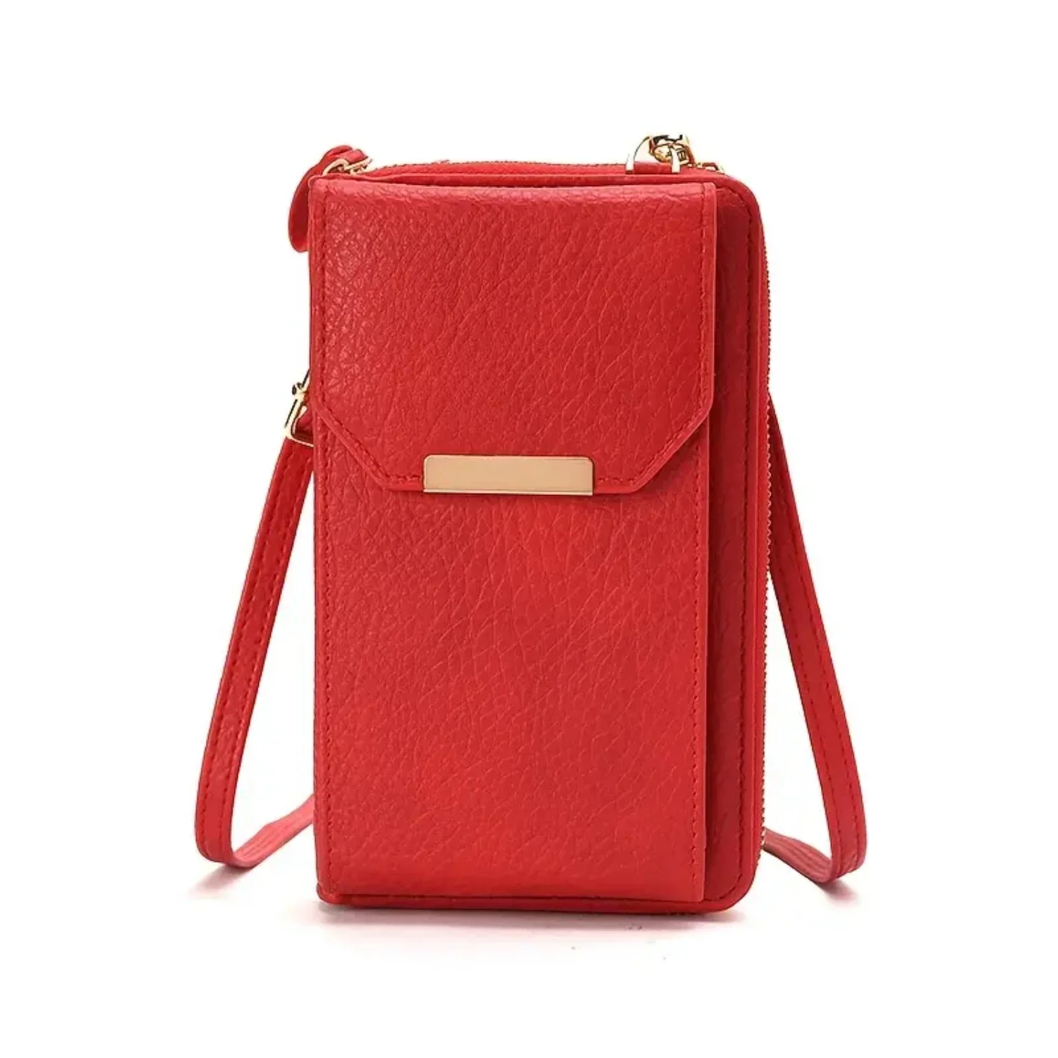 Carteira de telefone elegante feminina de cor sólida elegante com design com zíper, compartimentos para cartões convenientes, bolsa de telefone casual para todos os dias