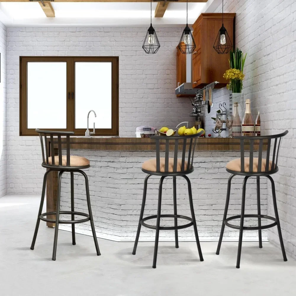 

Bar stools Set of 3, Country Style Bars Chairs w/Back and Footrest Swivel Counter Height Bars Stoolss for Kitchen, Bar Stools