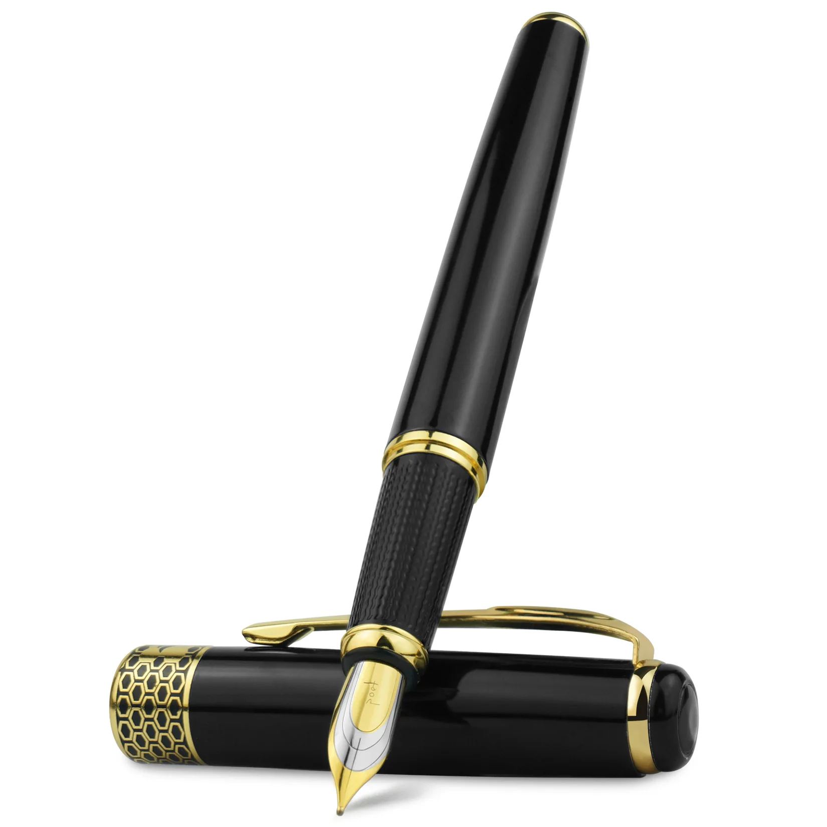 

Высококачественная деловая перьевая ручка STONEGO с черным лаком, серебряным/золотом, без зажима и отделки, офисное среднее перо 0,5 мм