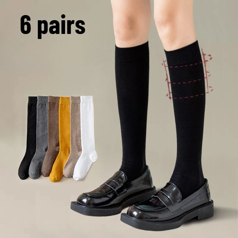 

6 Pairs Colors Socks for Women Cotton Fall Winter Long Socks Harajuku Female Casual Trick Warm Student Ladies Calf Socks 2025