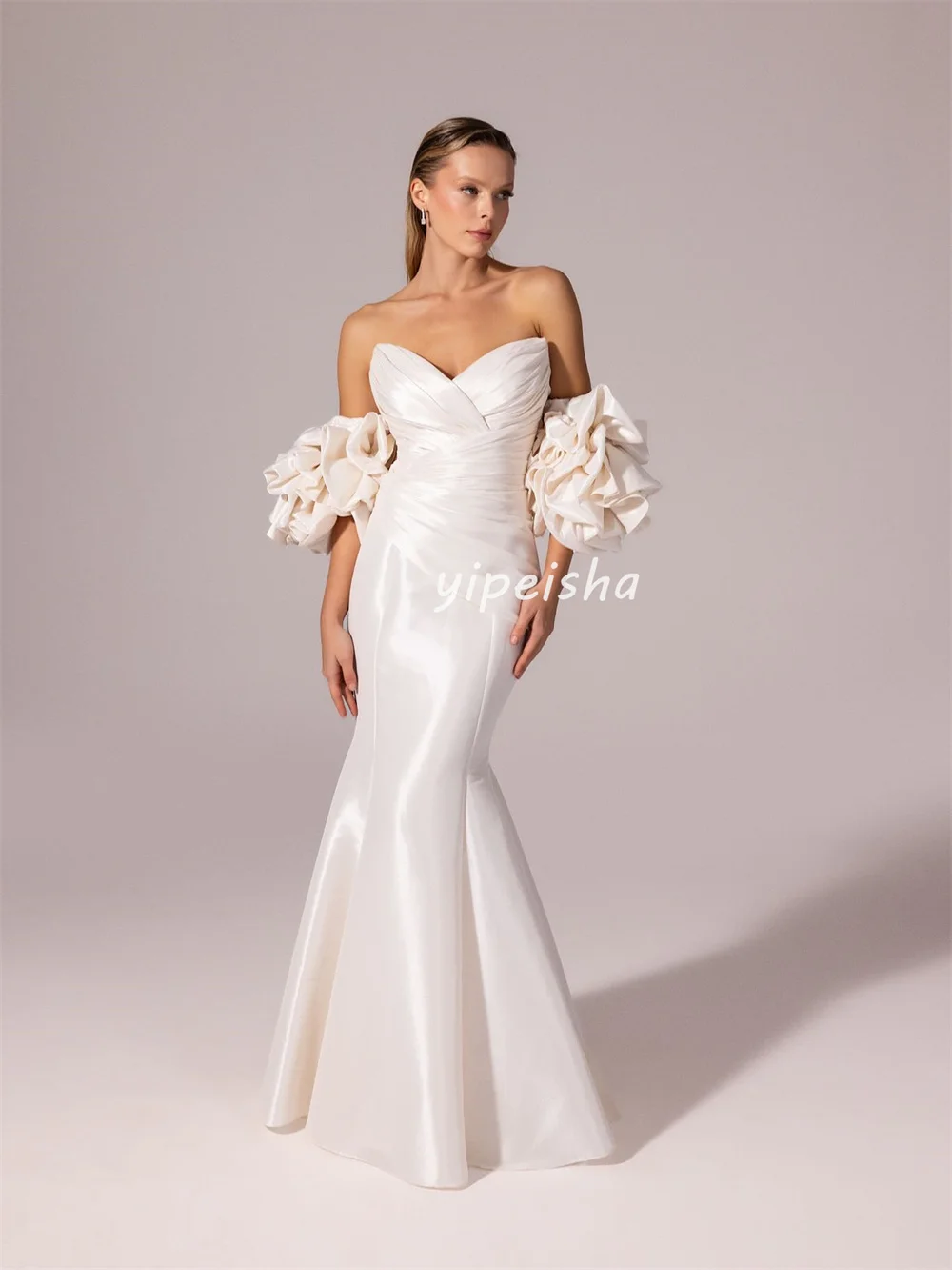 ที่กําหนดเองคุณภาพสูงคลาสสิก Charmeuse จีบ Mermaid Sweetheart ชุดยาว Bespoke โอกาสชุดการจับคู่สไตล์โมเดิร์น