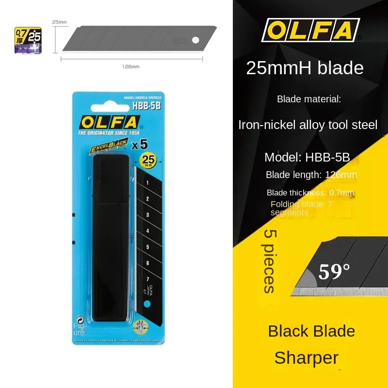 Olfa HBB-5B stationery knife 25mm black ultra sharp super heavy snap blade replacement, 5 PCs suitable for H-1 XH-1 NH-1