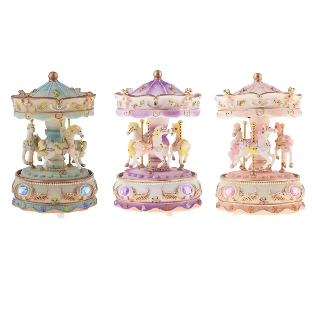 Box Crafts Carousel Home Toys Horse Collectibles Anniversary Birthday Decorative Rotating Handcrafted Gift Resin Music