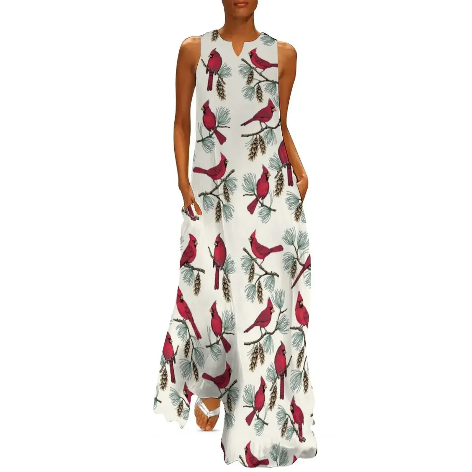 

Cardinals Embroidery Art Long Dress elegant guest wedding dress Women's dresses Women's long dress birthday
