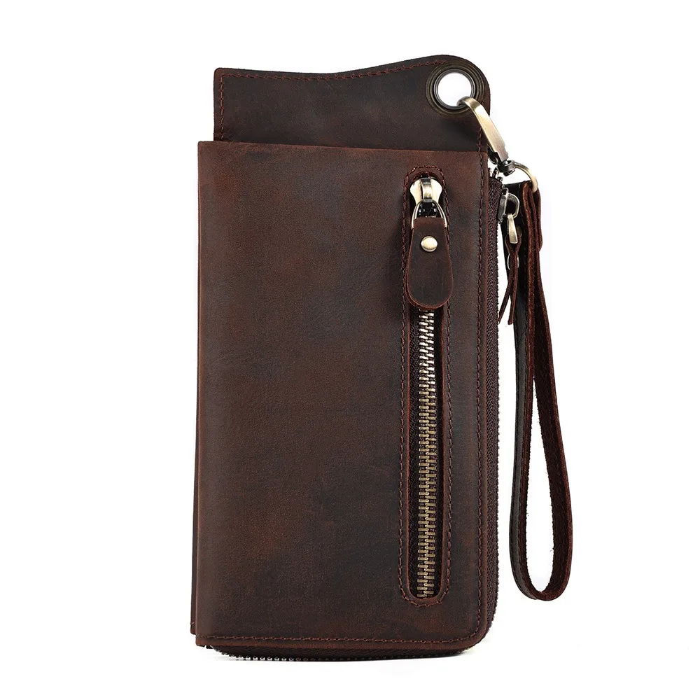 Men Crazy Horse Leather Long Wallet RFID Multi Card Holder Hand Clutch Organizer 남성 가죽 지갑