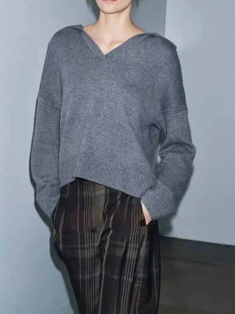 

Зимние новые поступления в европейском и американском стиле, модная и простая женская одежда, дизайн рубашки-поло, трикотаж