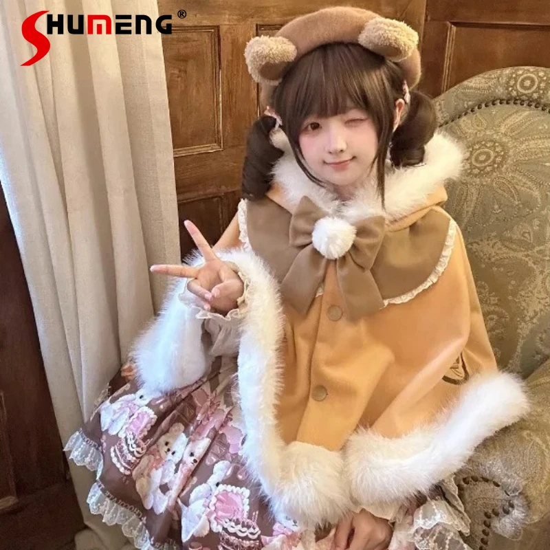 เสื้อคลุมโลลิต้าแบบญี่ปุ่น ผ้าฟลีซหนานุ่ม โรจิต้า หวานน่ารัก สำหรับปีใหม่ คริสต์มาส คาวาอี้ แบบกระดุมแถวเดียว สำหรับผู้หญิง