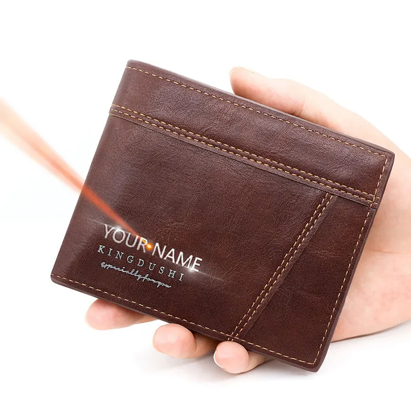 

Free Name Customized Men Short Wallets Zipper Coin Pocket Brand Male Purse High Quality Card Holder Photo Holder Men's Wallet